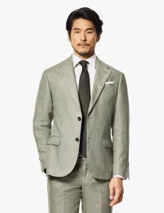 Tailored Fit Green 1913 Melange Linen Suit Plain Men's Tailored Fit Green 1913 Melange Linen Suit Plain Men's