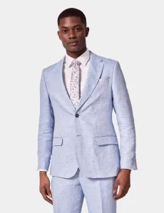 Tailored Fit Light Blue Herringbone 1913 Linen Suit Plain Men's Tailored Fit Light Blue Herringbone 1913 Linen Suit Plain Men's