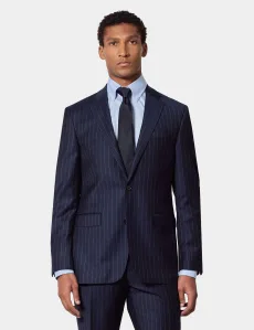 Tailored Fit Navy Chalk Stripe Suit Jacket Wool Striped Men's Tailored Fit Navy Chalk Stripe Suit Jacket Wool Striped Men's