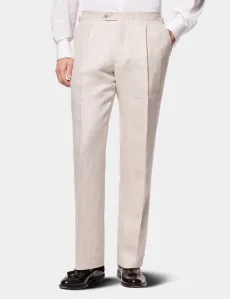 Tailored Fit Neutral Herringbone Linen Suit Pants Plain Men's Tailored Fit Neutral Herringbone Linen Suit Pants Plain Men's