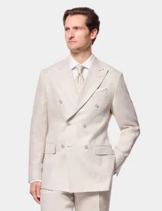 Tailored Fit Neutral Herringbone Linen Suit Plain Men's Tailored Fit Neutral Herringbone Linen Suit Plain Men's