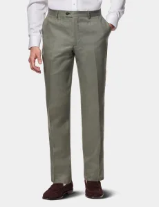 Tailored Fit Olive Linen Suit Pants Plain Men's Tailored Fit Olive Linen Suit Pants Plain Men's