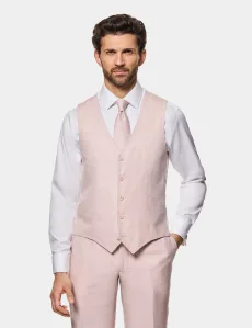 Tailored Fit Pink Linen Vest Plain Men's Tailored Fit Pink Linen Vest Plain Men's