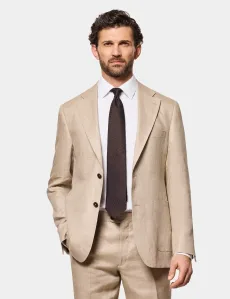 Tailored Fit Taupe Hopsack Linen Suit Jacket Plain Men's Tailored Fit Taupe Hopsack Linen Suit Jacket Plain Men's