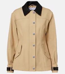 Talla leather-trimmed cotton blouson jacket Talla leather-trimmed cotton blouson jacket