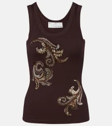 Tank top acanalado con lentejuelas Tank top acanalado con lentejuelas