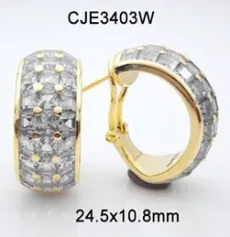 Tapered Baguette and Square Cut CZ Omega Back Silver Earrings