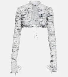 Tie-front printed cropped cardigan Tie-front printed cropped cardigan