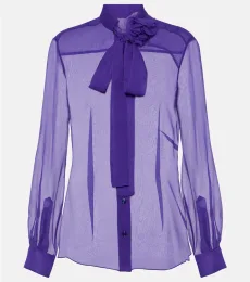 Tie-neck silk chiffon blouse