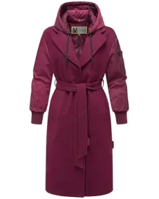 Tjadee 16 Women's Long Transition Coat Outdoor Coat in Trendy Material Mix (Style Break) with Removable Hood and Tie Belt XS - 3XL, Wine Red, XL Tjadee 16 Women's Long Transition Coat Outdoor Coat in Trendy Material Mix (Style Break) with Removable Hood and Tie Belt XS - 3XL, Wine Red, XL