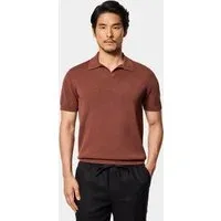 Tobacco Open Collar Knitted Polo Shirt Cotton Plain Men's Tobacco Open Collar Knitted Polo Shirt Cotton Plain Men's