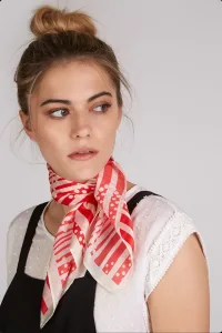 Toots Square Red Cream Silk Scarf
