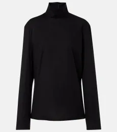 Top de cuello alto de popelín en mezcla de algodón Top de cuello alto de popelín en mezcla de algodón