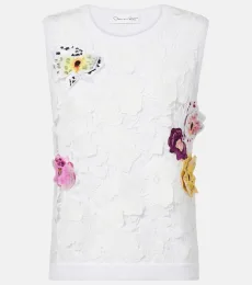 Top de mezcla de algodón con aplique floral y encaje