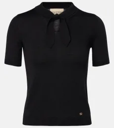 Top en mezcla de lana con lazada y VLogo Top en mezcla de lana con lazada y VLogo
