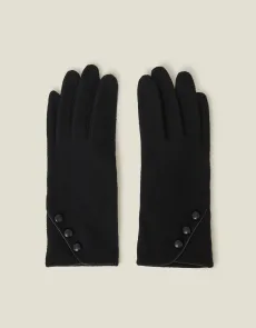 Touchscreen Button Gloves in Wool Blend Black, Women's Touchscreen Button Gloves in Wool Blend Black, Women's