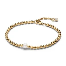 Treated Freshwater Cultured Pearl Beads Gold Bracelet - 18cm Treated Freshwater Cultured Pearl Beads Gold Bracelet - 18cm