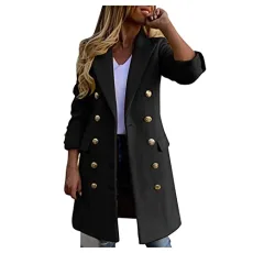 Trench Coats For Women Double-Breasted Lapel Faux Woolen Coat Suit Cardigans For Women Uk Overcoat Winter Long Sleeve Office Coats Warm Slim Fit Long Ladies Jackets Lightweight Outerwear