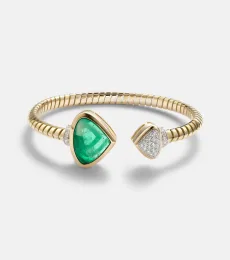 Trisolina 18kt gold cuff bracelet with diamonds and emerald Trisolina 18kt gold cuff bracelet with diamonds and emerald
