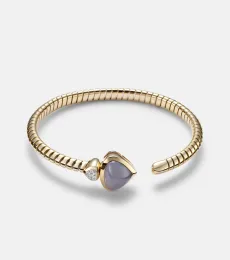 Trisolina Bypass 18kt gold cuff bracelet with chalcedony and diamonds Trisolina Bypass 18kt gold cuff bracelet with chalcedony and diamonds