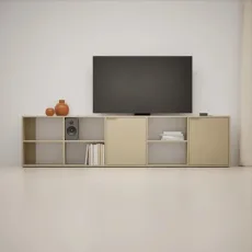 Tv Stand in Beige with Doors and Cable Management