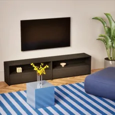 Tv Stand in Black with External Drawers