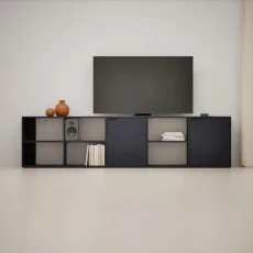 Tv Stand in Blue with Doors and Cable Management