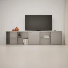 Tv Stand in Grey with Doors and Cable Management