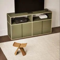 Tv Stand in Moss Green with Doors and Bottom Storage