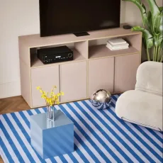 Tv Stand in Pink with Doors and Bottom Storage