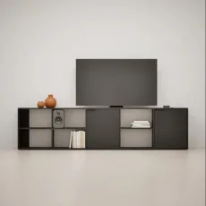 Tv Stand in Premium Black with Doors and Cable Management