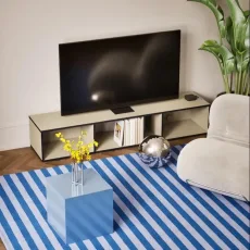 Tv Stand in Sand and Blue with Cable Management