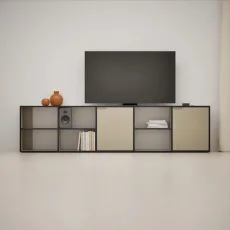 Tv Stand in Sand and Blue with Doors and Cable Management Tv Stand in Sand and Blue with Doors and Cable Management