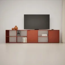 Tv Stand in Terracota with Doors and Cable Management Tv Stand in Terracota with Doors and Cable Management
