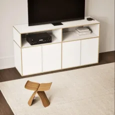 Tv Stand in White with Doors and Bottom Storage