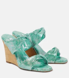 Twist metallic leather wedge mules