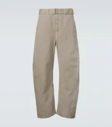 Twisted belted cotton twill pants