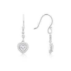 Silver Crystal Heart Drop Earrings Silver Crystal Heart Drop Earrings