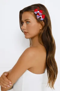 USA Bow Snap Hair Clip 2pk Red
