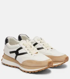Valentina suede-trimmed leather sneakers