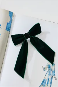 Velvet Bow Hair Clip Green