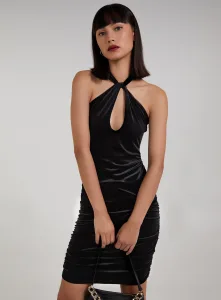 Velvet Halter Neck Ruched Dress Black