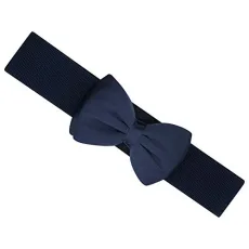 Vera Sash Belt for Women - 1950s Vintage Style Satin Bow Belt - Wide Elasticated Belt for Women - Waistband with Snap Button Closure - Classic Wide Belt for Dress, Coat & Shirt, Navy, L