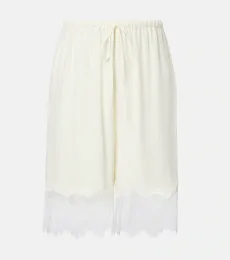 Verano lace-trimmed silk satin Bermuda shorts Verano lace-trimmed silk satin Bermuda shorts