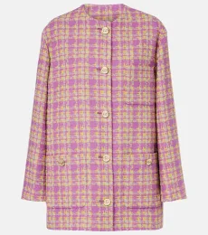 Veste à carreaux en tweed mélangé Veste à carreaux en tweed mélangé