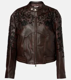 Veste en cuir à perles fantaisie Veste en cuir à perles fantaisie