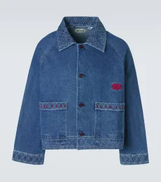 Veste en jean brodée en laine et coton