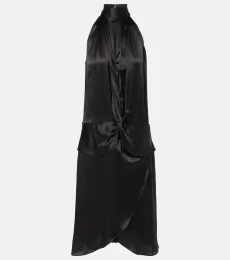Vestido corto de satén con cuello halter Vestido corto de satén con cuello halter