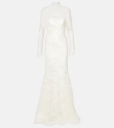 Vestido de novia Adena de lana y seda con encaje Vestido de novia Adena de lana y seda con encaje