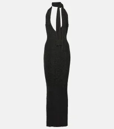 Vestido de punto metalizado con pañuelo